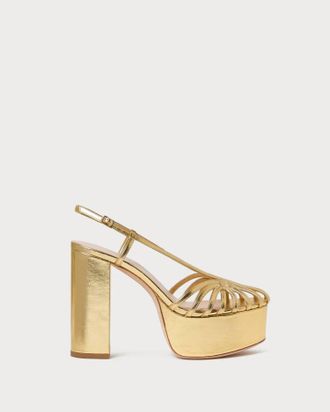 Loeffler Randall Womens Isabella Leather Platform Sandals In Gold