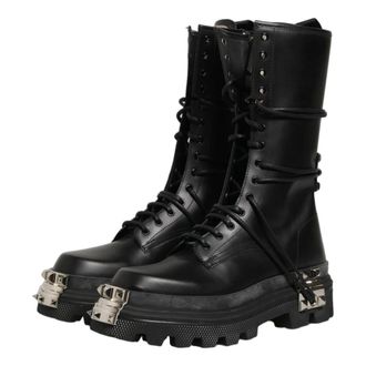 Dolce & Gabbana Lace-up Boots, male, Black, Size: 11 US Stud Platform Combat Boots