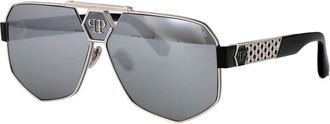Philipp Plein Plein Badge Zonnebril - unisex - Zonnebrillen - Grijs - 63 MM - Accessoires