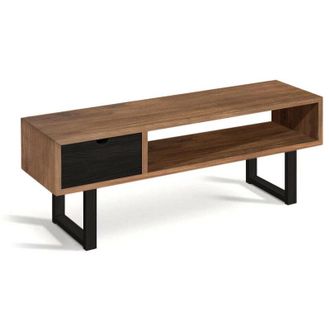 HOGAR 24 Mueble Estilo Industrial-vintage Fabricado En Madera Maciza De Pino 100% Natural, Acabado Encerado Y Negro, Patas Negras