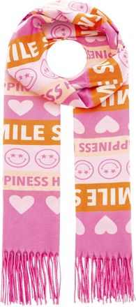 Zwillingsherz Schal ZWILLINGSHERZ Smile and Hearts, Damen, pink, Web, Obermaterial: 100% Polyester, Modet&uuml;cher Schal, mit Fransen, fr&ouml;hlichem Schriftzug, Herzen