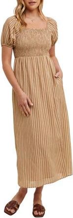 Wishlist Stripe Short Sleeve Midi Dress in Taupe/Camel at Nordstrom Rack, Size Medium