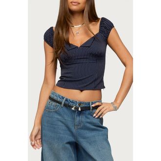 Edikted Eugenia Pinstripe Crop Top in Navy-And-White at Nordstrom, Size X-Small