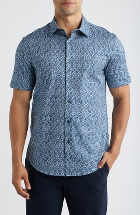 Bugatchi Miles OoohCotton Floral Print Short Sleeve Button-Up Shirt in Navy at Nordstrom, Size Xxx-Large
