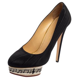 Charlotte Olympia Black Canvas Dolly Platform Pumps