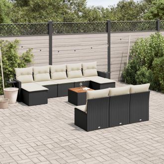 vidaXL Set De Sof&aacute;s De Jard&iacute;n 11 Pzas Y Cojines Rat&aacute;n Sint&eacute;tico Negro Vidaxl