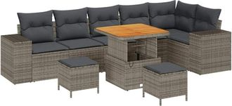 vidaXL Garden Sofa Set with Cushion 9 pcs Grey Poly Rattan vidaXL