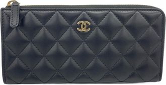 Chanel Black Leather Long Wallet (Bi-Fold) (Pre-Owned)