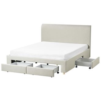 Beliani Beliani - Cama Moderna Con Cajones Tapicer&iacute;a De Tela Con Somier De Listones 160 X 200 Cm Beige Soutrin