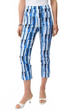 Joseph Ribkoff Abstract Stripes Crop Pants In Blue/vanilla