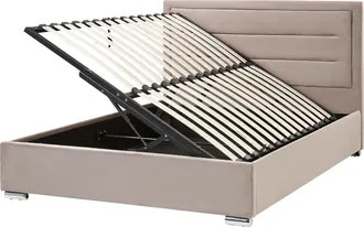 Beliani Beliani - Cama Con Almacenaje De Terciopelo Gris Pardo 160 X 200 Cm Cabecero Acolchado Rouen