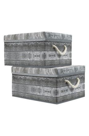 Sorbus Grey Wooden Pattern Storage Box - Set of 2 at Nordstrom Rack