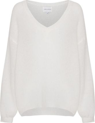 Americandreams Silja V Neck Knit - Dames - V-hals truien - Wit - L - Wol - Truien & Vesten