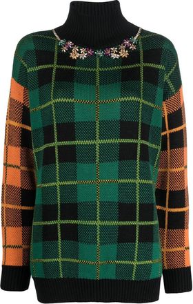 Ermanno Scervino checked high-neck knitted jumper - women - Metallic Fibre/glass/Acrylic/Wool - 42 - Green