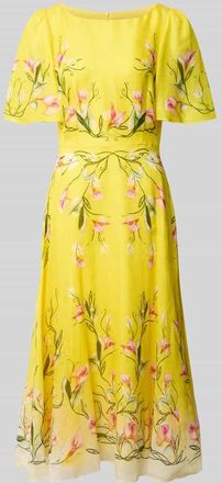 Marc Cain Midikleid mit Seide-Anteil und Schmetterlings&auml;rmeln in GELB, Gr&ouml;&szlig;e 34