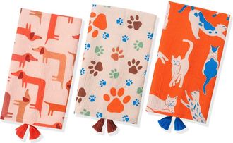 Tiramisu Set of 3 Cotton Waffle Knit Kitchen Towels in Tangerine/Royal Blue at Nordstrom Rack