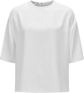 Vince Witte Cr&ecirc;pe Blouse Ronde Hals Korte Mouwen - Dames - T-shirts - Wit - S - Polyester - Tops