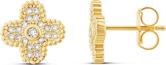 SHYMI Small Clover Earrings - 14K Gold Filled, Rhodium Plated, Pave Cubic Zirconia Detailing, Lightweight, Day to Night