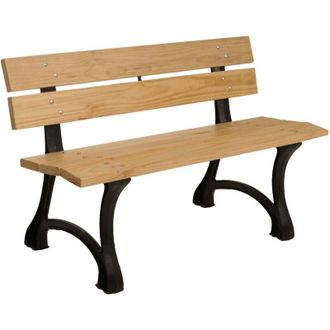 Hhg Panca da giardino HHG 436, panchina da parco in legno 2 posti, ghisa legno pino certificato mvg, 125cm, marrone chiaro