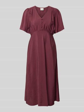 Ichi Midikleid aus Viskose-Mix mit V-Ausschnitt Modell Aniva in Bordeaux, Gr&ouml;&szlig;e 34