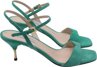 Prada Ankle Strap Sandal Heels in Green Suede