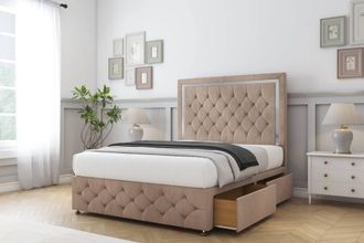 Sloomy Sofia Chrome Naples Divan Set 2 Drawers-54 Headboard-Footboard in Light Brown | Size: Double