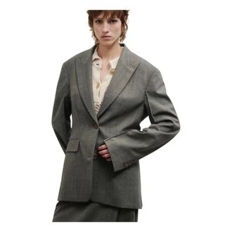 Erika Cavallini Semi Couture Blazers, female, Gray, Size: XS Giacca sartoriale in lana tecnica monopetto