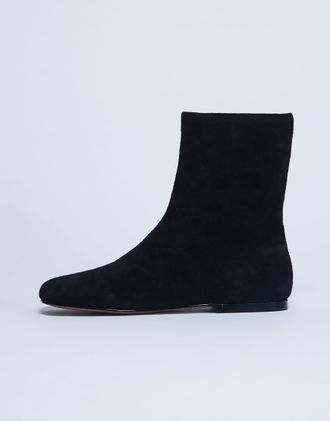 Topshop Peri - Stivaletti bassi con punta squadrata in vero camoscio neri-Nero