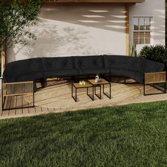 IDMarket Conjunto De Muebles Bajos De Jard&iacute;n Rio De 12 Plazas Con Estructura De Metal Negro Y Cordaje Efecto Rat&aacute;n Con Cojines Negros