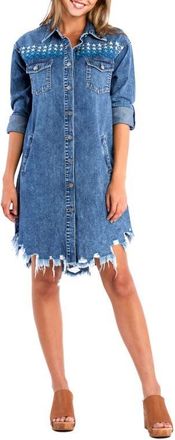 BILLY T Superstar Distressed Denim Shirtdress in Blue Combo at Nordstrom, Size X-Large