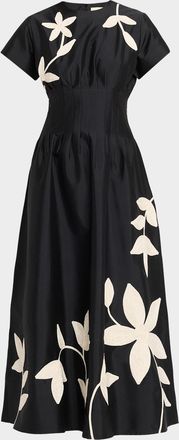 Love Birds Marvis Floral Embroidered Pleated Ankle Dress