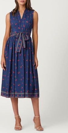 Shoshanna Cherry Border Print Crepe de Chine Thorton Dress in Navy/cherry at Nordstrom, Size 12