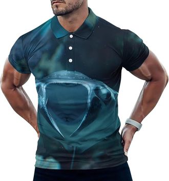 Generic Underwater Ocean Animal Manta Ray Mens Polo Shirt Casual Short Sleeve Golf Shirts Athletic T-Shirt Work Tees Tops 4XL