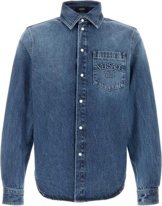 Versace Denim Overhemd - Heren - Spijkeroverhemden - Blauw - XL - Denim - Overhemden