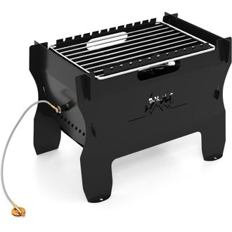 Costway 2-in-1 Griglia Barbecue, Barbecue Portatile a Doppio Combustibile con Griglia in Acciaio Inox e Borsa per Trasporto, Grill Esterno a Carbone