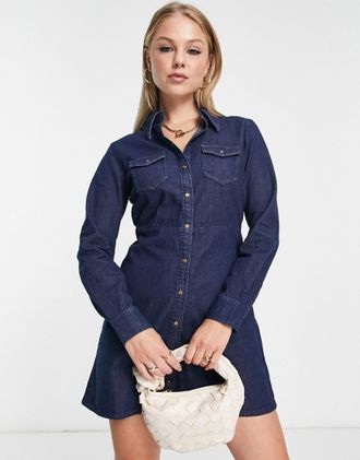 & Other Stories Vestito camicia corto in denim blu scuro