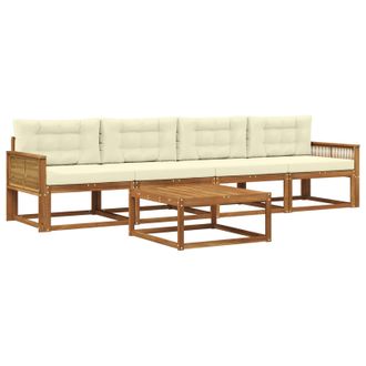 vidaXL Conjunto De Sof&aacute;s De Exterior Con Coj&iacute;n 5 Pcs Natural Y Crema Vidaxl
