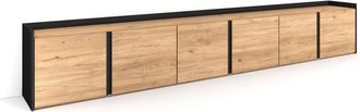 Skraut Home Skraut Home - Mueble Tv, Televisi&oacute;n, Muebles De Sal&oacute;n, Almacenaje, 309x35x50 Cm, Para Tv Hasta 80, Con Almacenamiento, Estilo Moderno, Roble Y Negro