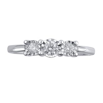 DiamondMuse 0.50 cttw Sterling Silver 3 Stone Diamond Engagement Ring for Women (I-J, I2-I3)