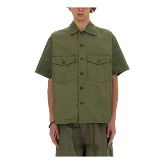 Needles S/S Fatigue Shirt - Back Sateen - Heren - Korte mouwen Overhemden - Groen - S - Overhemden