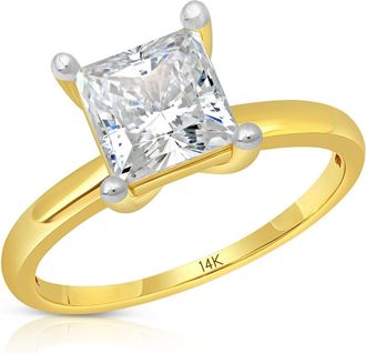 MAX + STONE 14k Yellow or White Gold 2 Carat Cubic Zirconia Princess Cut Engagement Ring