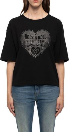 Zadig&Voltaire Taida Crystal Embellished Graphic Heart T-Shirt in Black at Nordstrom, Size X-Small