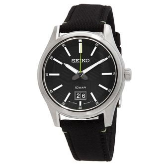 Seiko Big Date Quartz Black Dial Mens Watch SUR517P1