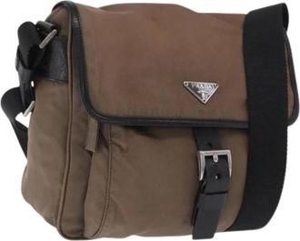 Prada Pre-owned Cross Body Bags, female, Brown, Size: ONE SIZE Pre-owned Nylon Cross Body Bag