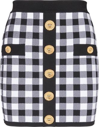 Balmain Fijngebreide rok met ruitjesmotief - Dames - Korte rokken - Zwart - XS - Rokken