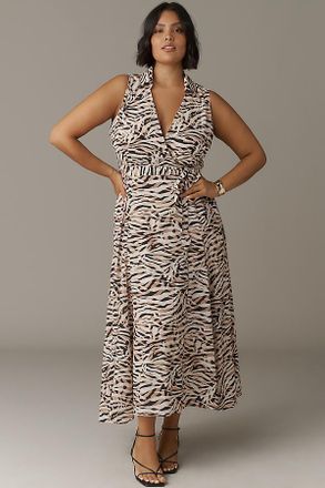 Hutch Velva Sleeveless Collared Wrap Midi Dress