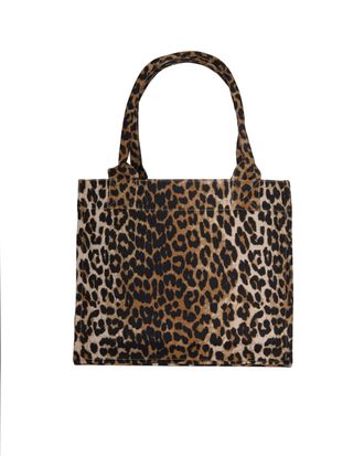 Ganni Womens Tote Bag Leopard Print Brown Recycled Cotton