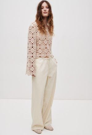 H&M Denim Pull-On Pants in Light Beige/striped at Nordstrom, Size Xx-Large