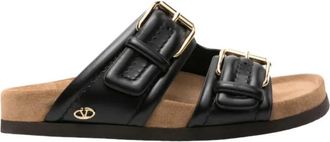 Valentino Garavani Fussfriend Double-Strap Leather Slides In Black