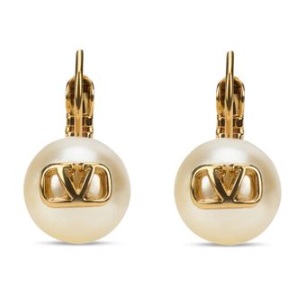 Valentino Garavani Earrings, female, Yellow, Size: ONE SIZE Golden Signature Pearl Earrings